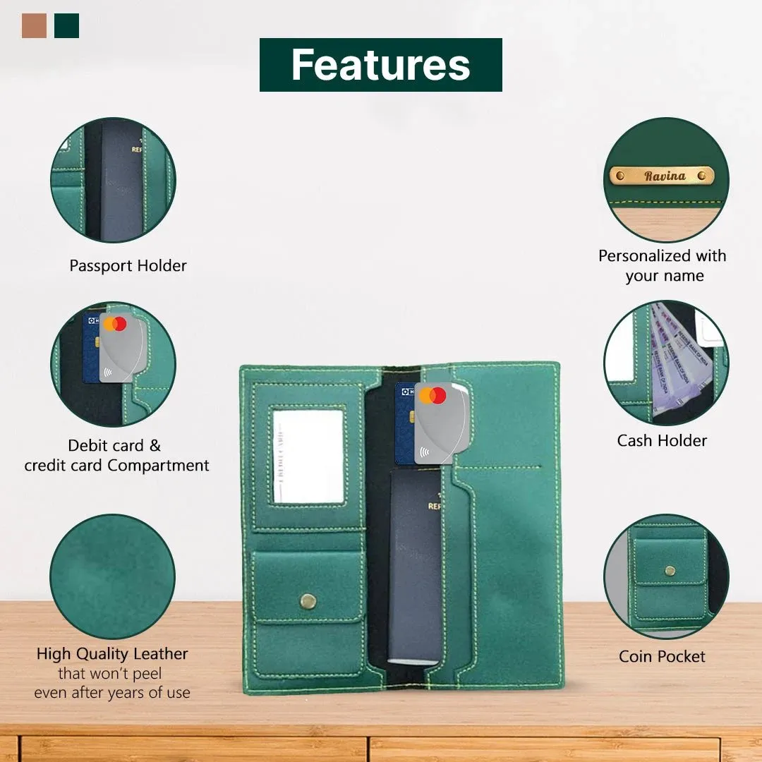 Personalized Green Travel Set: Sunglasses Case, Luggage Tag, Passport Cover & Keychain