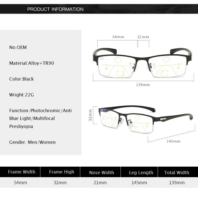 Photochromic Bifocal Reading Glasses