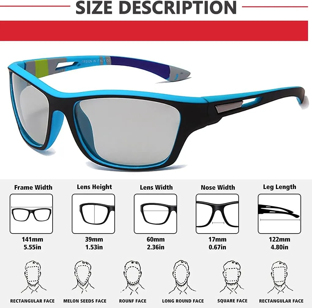 Photochromic Polarized Fishing Sunglasses for Men Women UV Protection Cycling Driving Sports Sunglasses