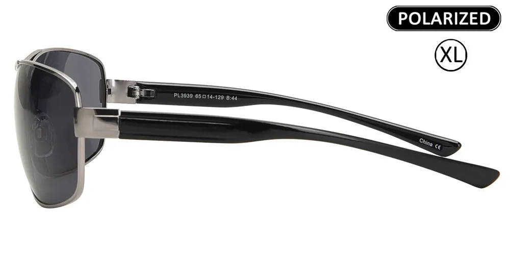 PL 3939 - Men's XL Oversized Rectangular Polarized Metal Sunglasses