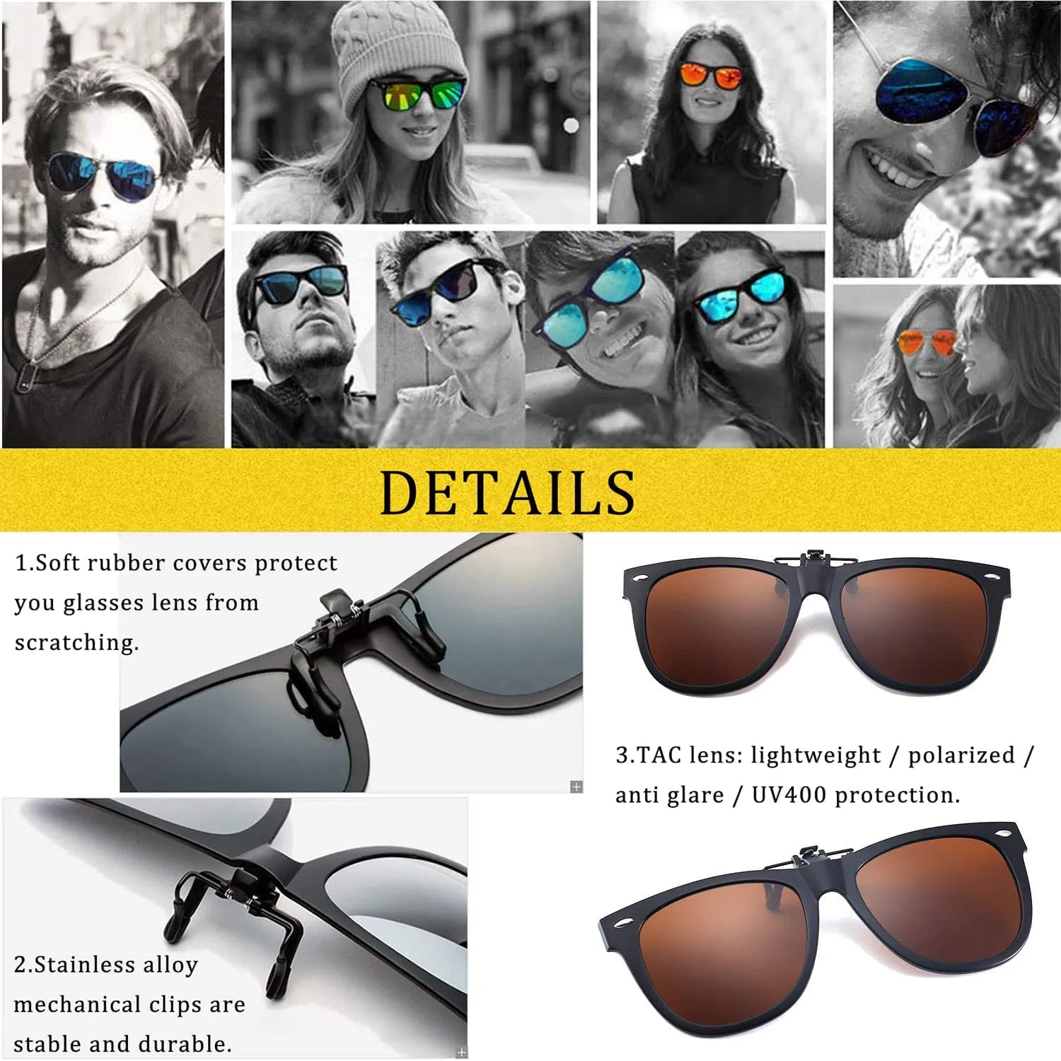 Polarized Clip On Sunglasses Over Prescription Glasses Anti-Glare UV Protection Fishing Driving Sunglasses