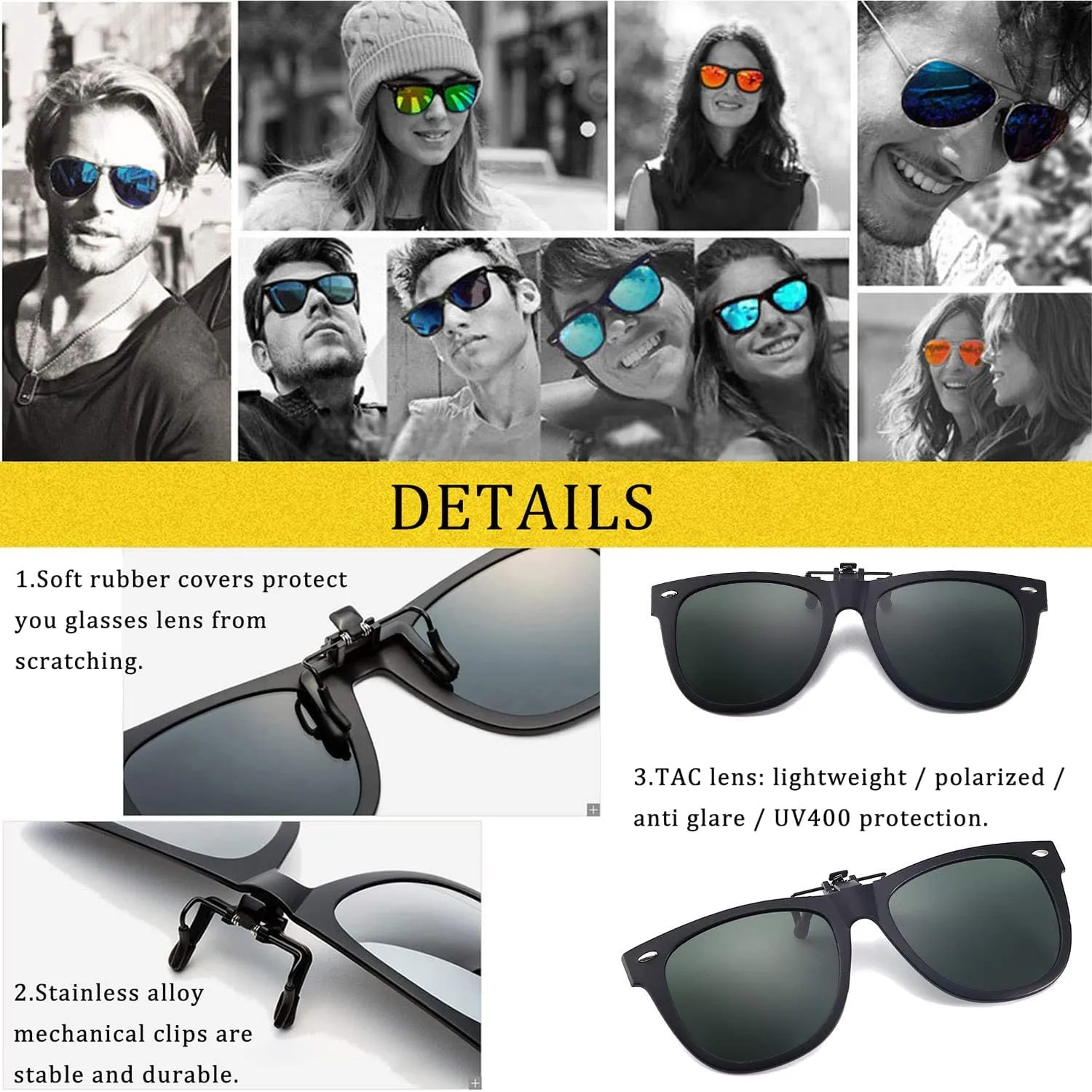 Polarized Clip On Sunglasses Over Prescription Glasses Anti-Glare UV Protection Fishing Driving Sunglasses