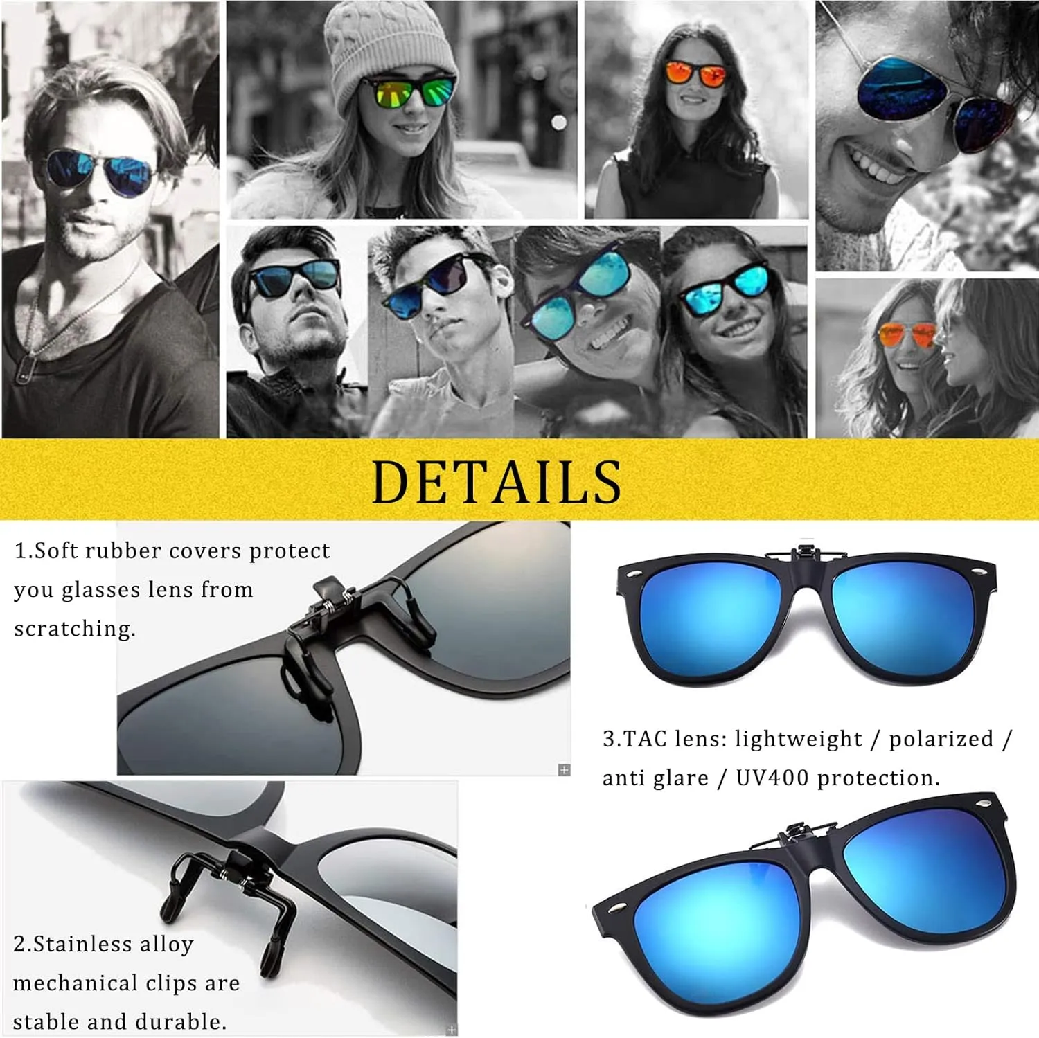 Polarized Clip On Sunglasses Over Prescription Glasses Anti-Glare UV Protection Fishing Driving Sunglasses