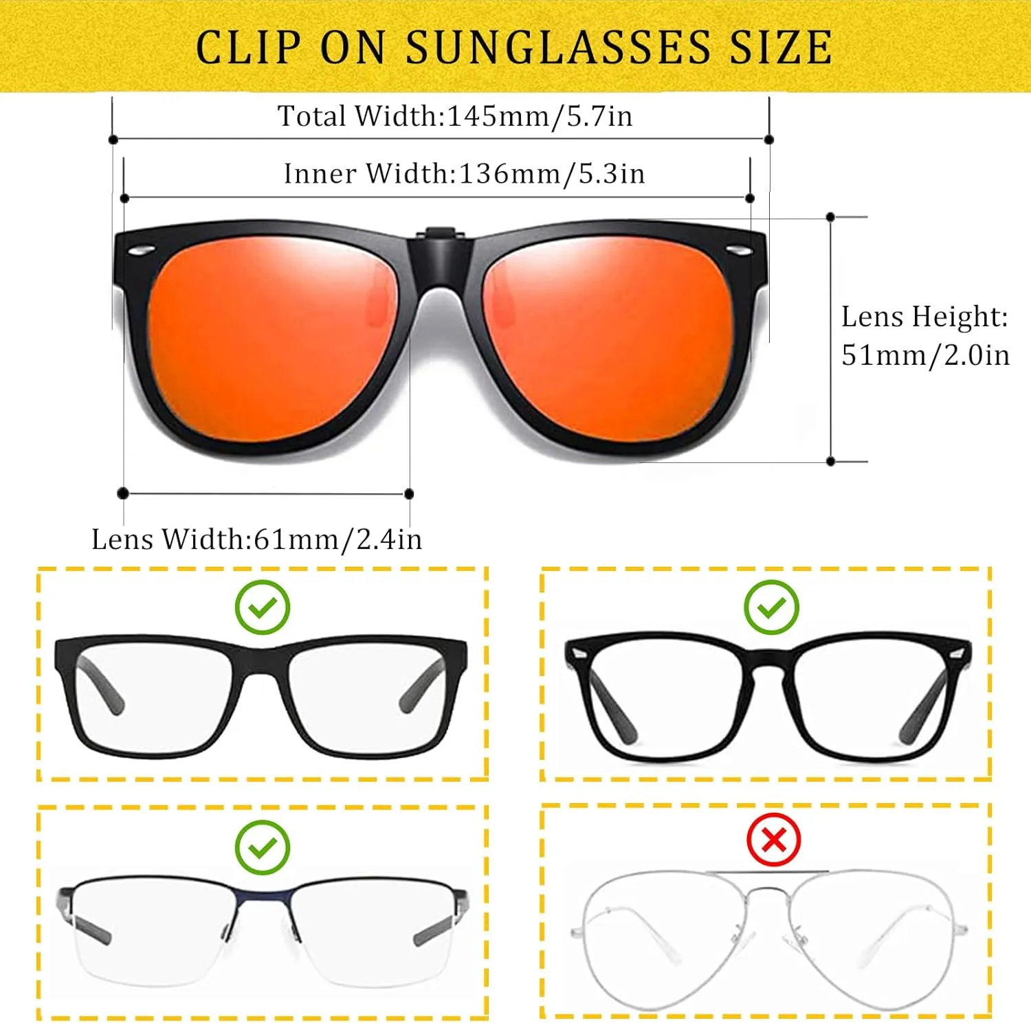 Polarized Clip On Sunglasses Over Prescription Glasses Anti-Glare UV Protection Fishing Driving Sunglasses