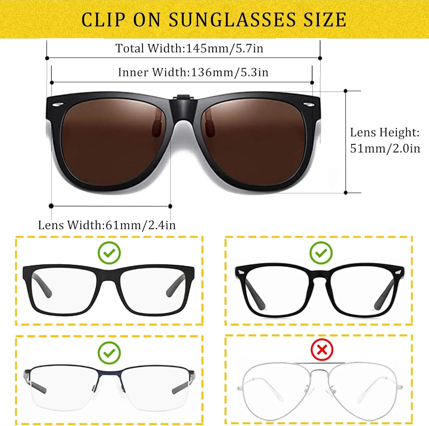 Polarized Clip On Sunglasses Over Prescription Glasses Anti-Glare UV Protection Fishing Driving Sunglasses