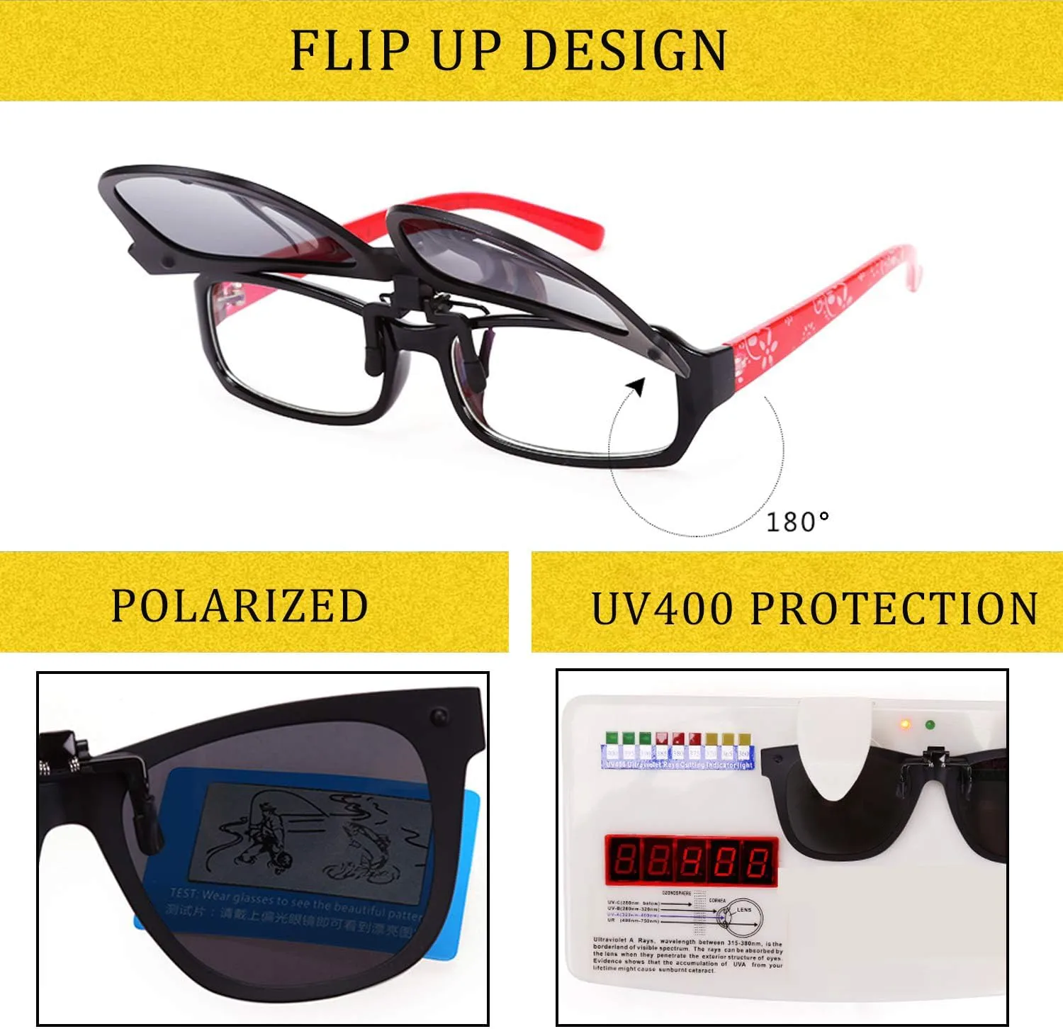 Polarized Clip On Sunglasses Over Prescription Glasses Anti-Glare UV Protection Fishing Driving Sunglasses