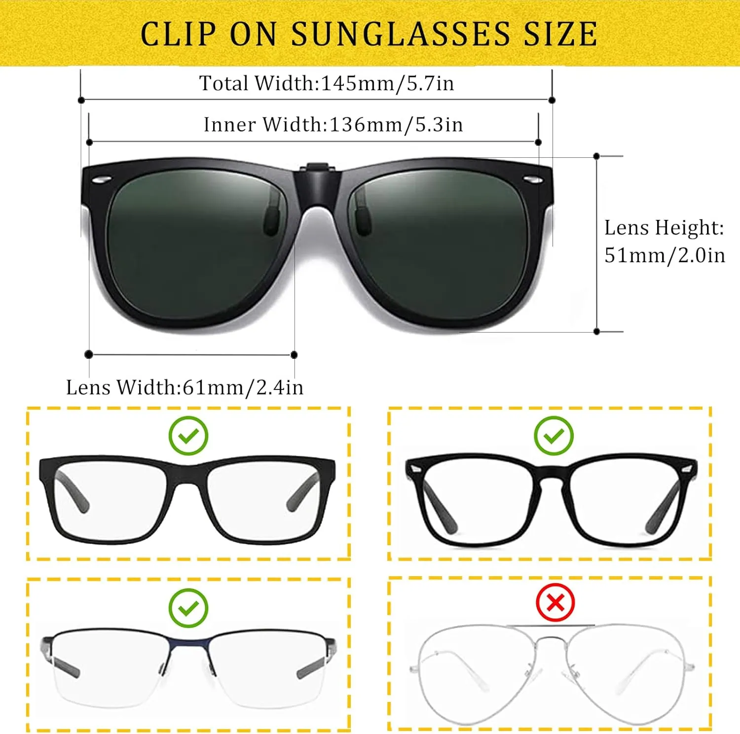 Polarized Clip On Sunglasses Over Prescription Glasses Anti-Glare UV Protection Fishing Driving Sunglasses