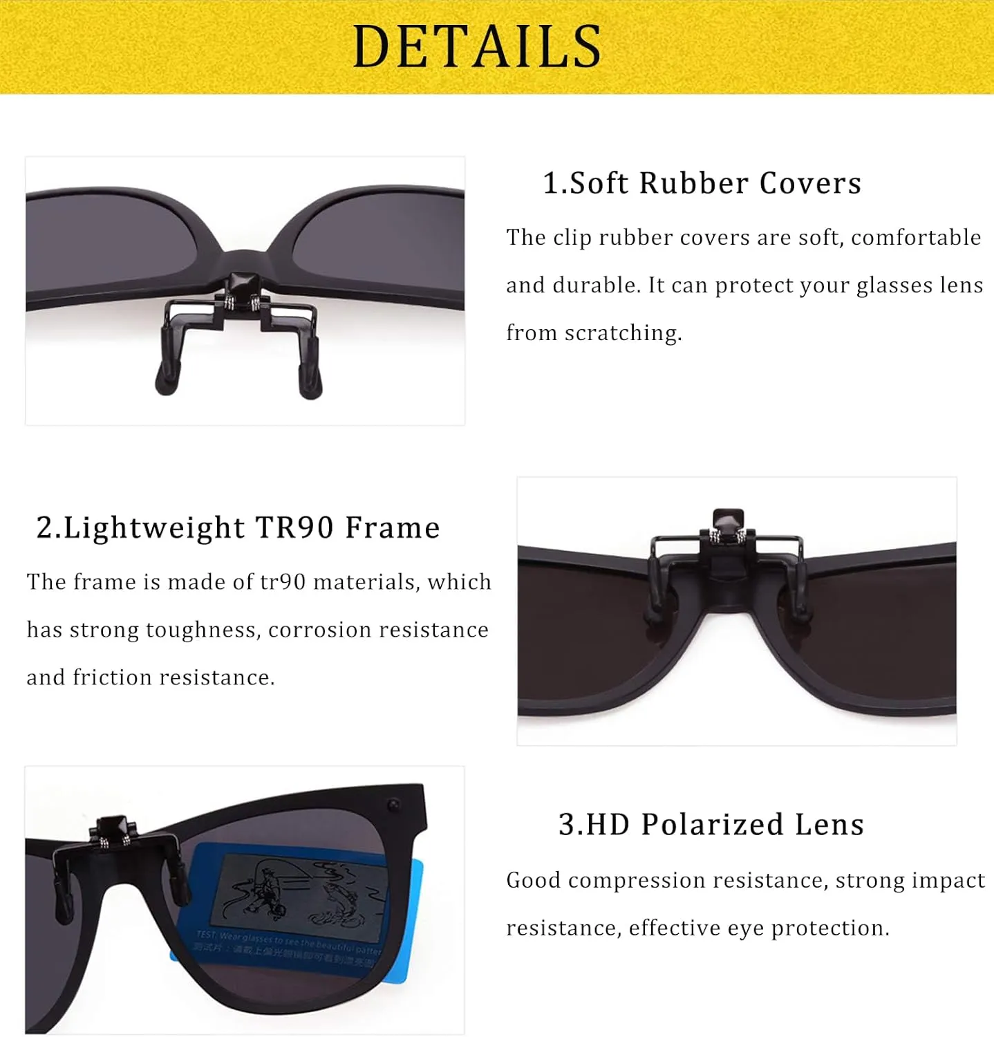 Polarized Clip On Sunglasses Over Prescription Glasses Anti-Glare UV Protection Fishing Driving Sunglasses