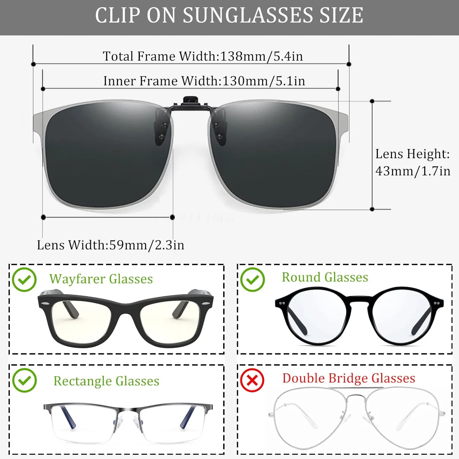 Polarized Clip on Sunglasses over Prescription Glasses Unisex UV400 Anti-glare Lenses