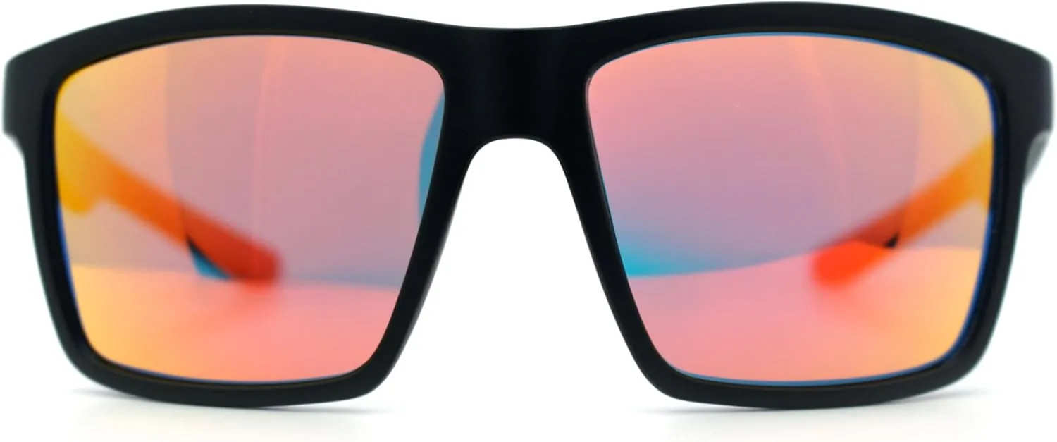 Polarized Color Mirror Mens Rectangle Sport Horn Rim Plastic Sunglasses