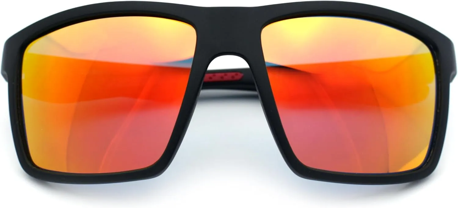Polarized Color Mirror Mens Rectangle Sport Horn Rim Plastic Sunglasses