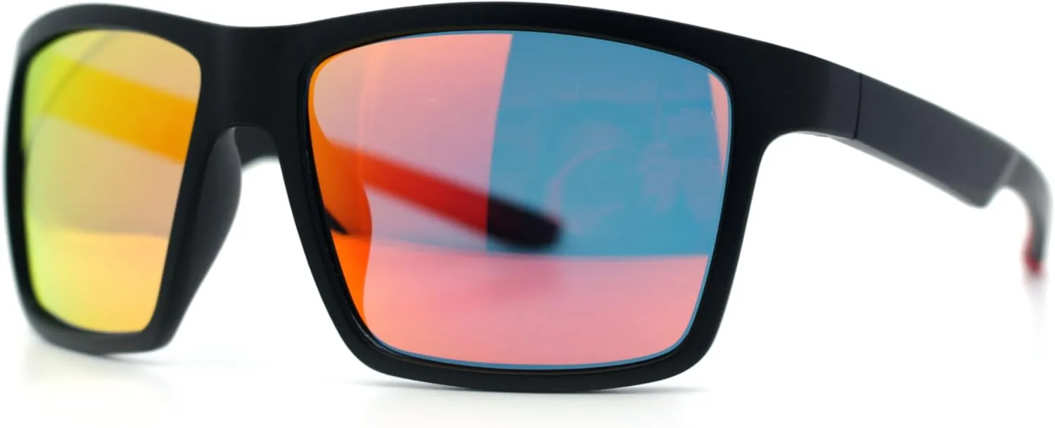 Polarized Color Mirror Mens Rectangle Sport Horn Rim Plastic Sunglasses