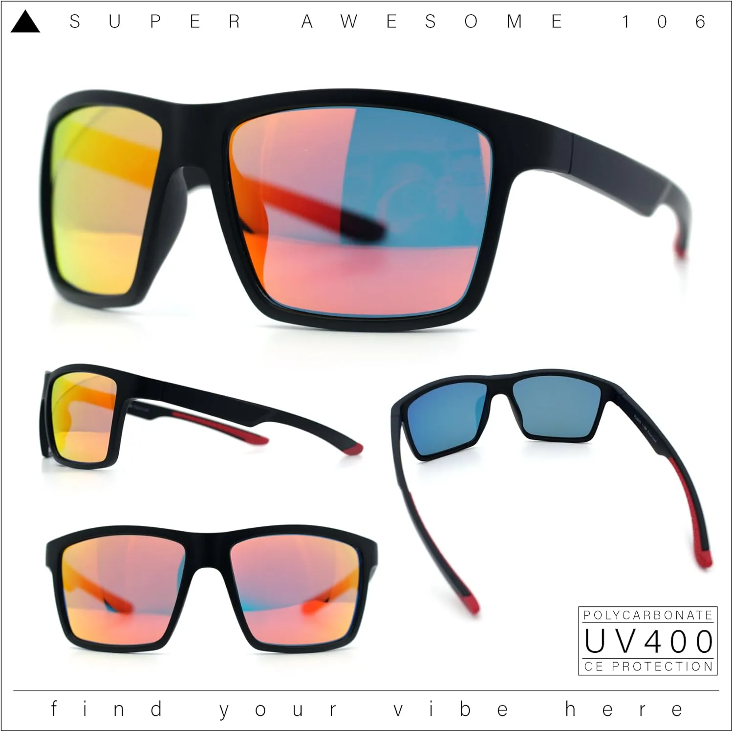 Polarized Color Mirror Mens Rectangle Sport Horn Rim Plastic Sunglasses