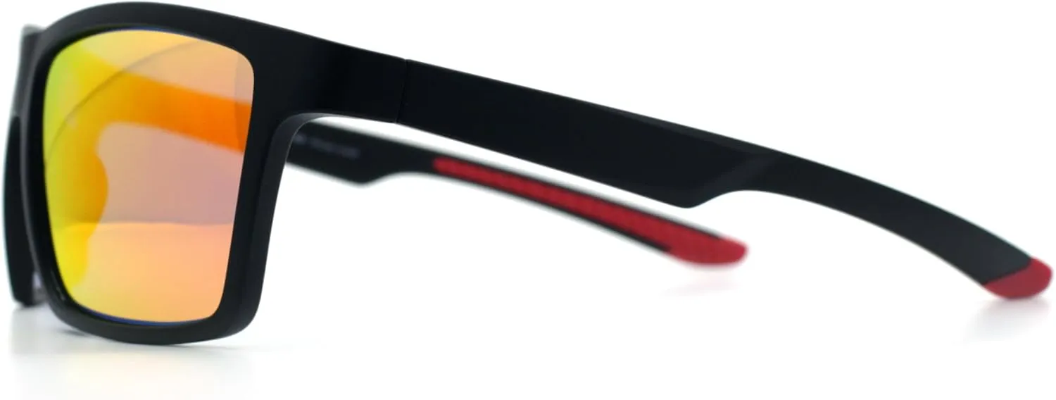 Polarized Color Mirror Mens Rectangle Sport Horn Rim Plastic Sunglasses