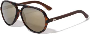 Polarized Color Mirror Wood Flat Top Round Aviator Stud Temple Sunglasses