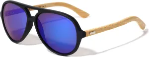 Polarized Color Mirror Wood Flat Top Round Aviator Stud Temple Sunglasses