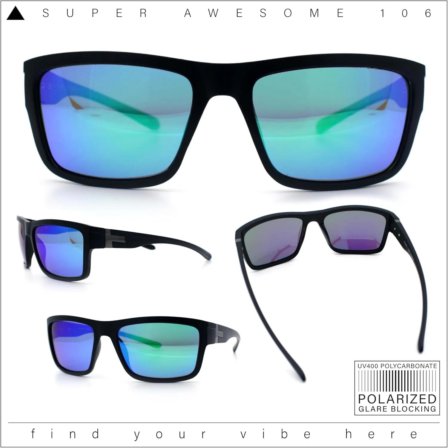 Polarized Mens Rectangle Plastic Sport Horn Rim Sunglasses