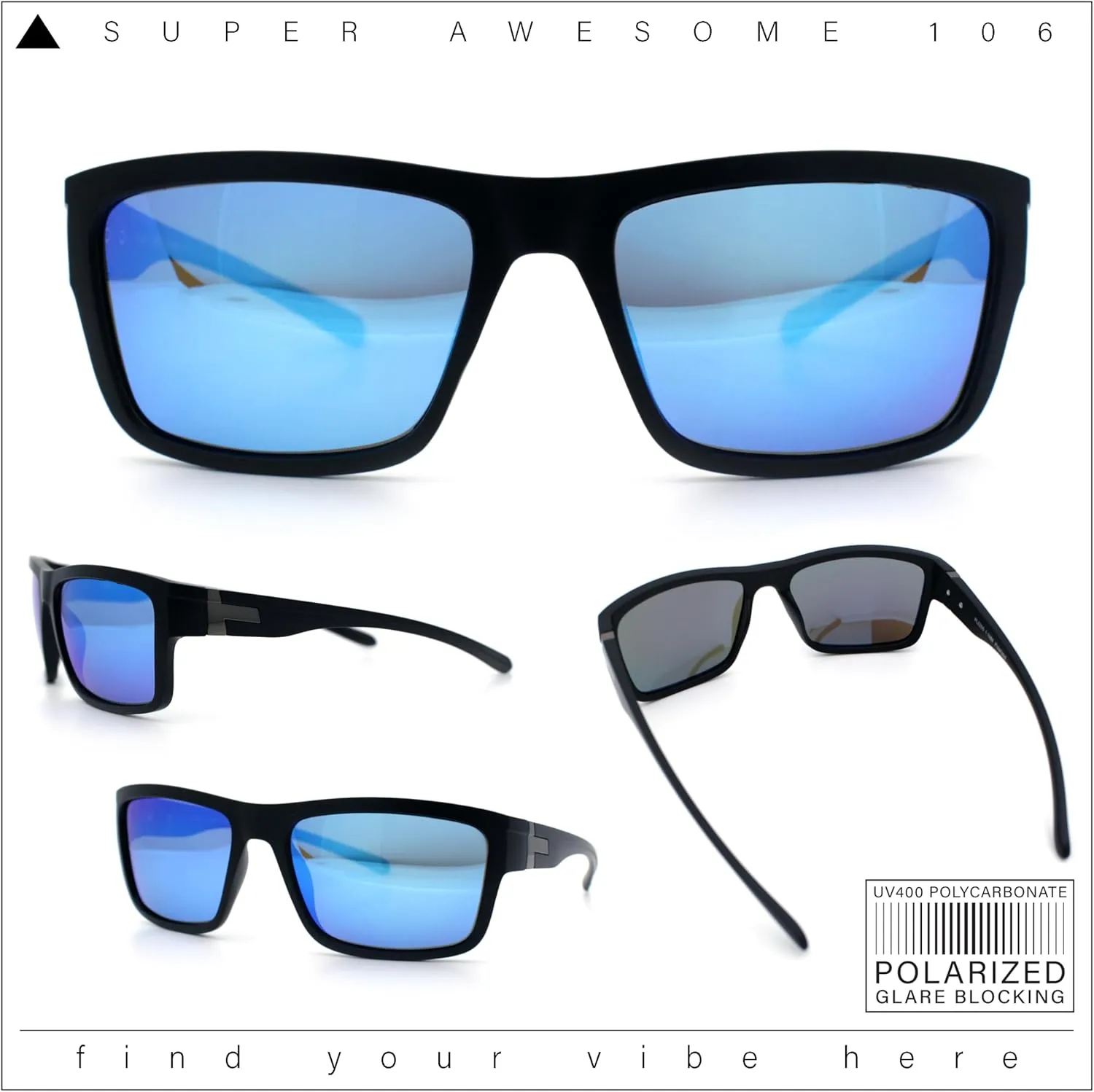 Polarized Mens Rectangle Plastic Sport Horn Rim Sunglasses