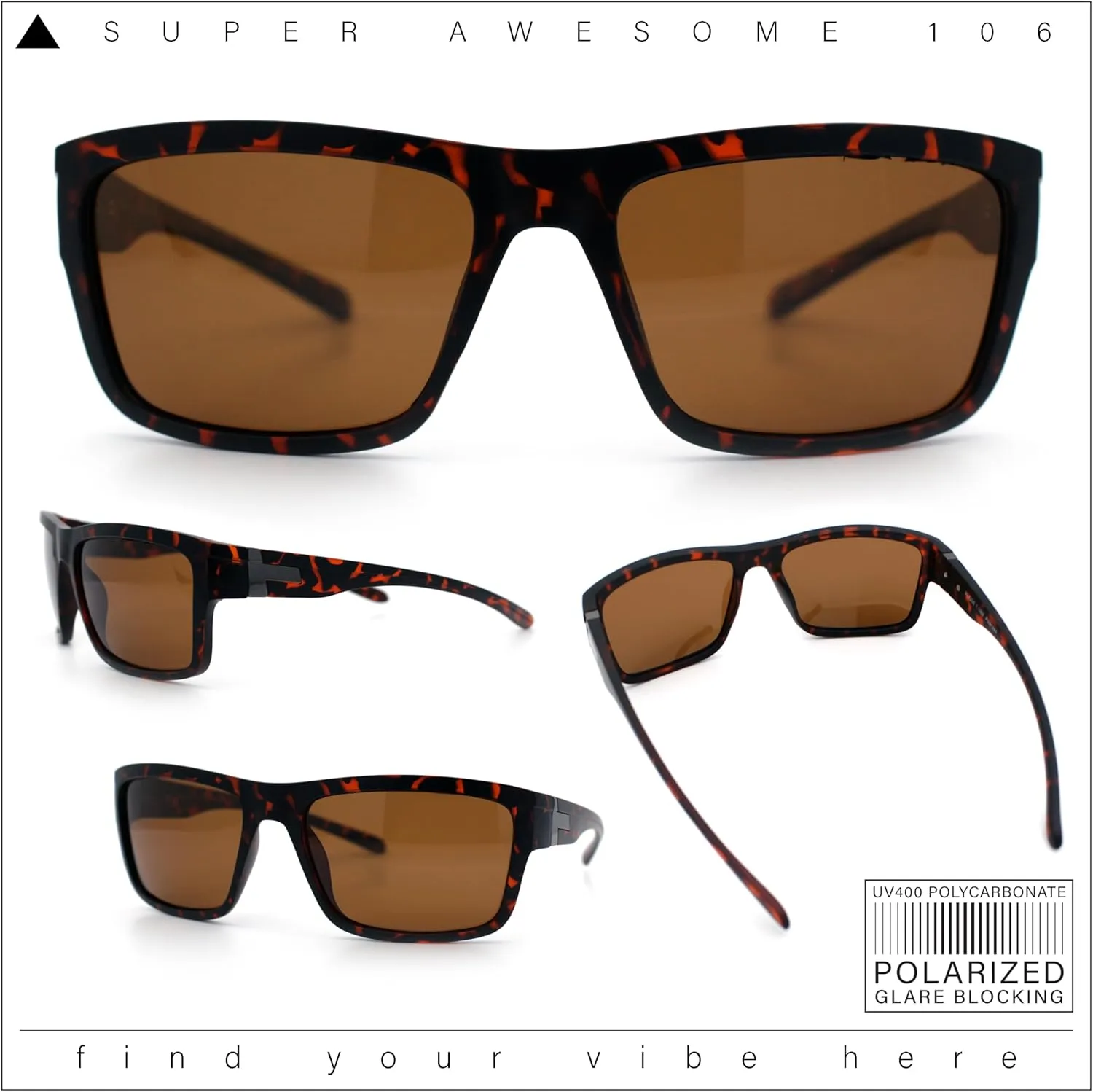 Polarized Mens Rectangle Plastic Sport Horn Rim Sunglasses