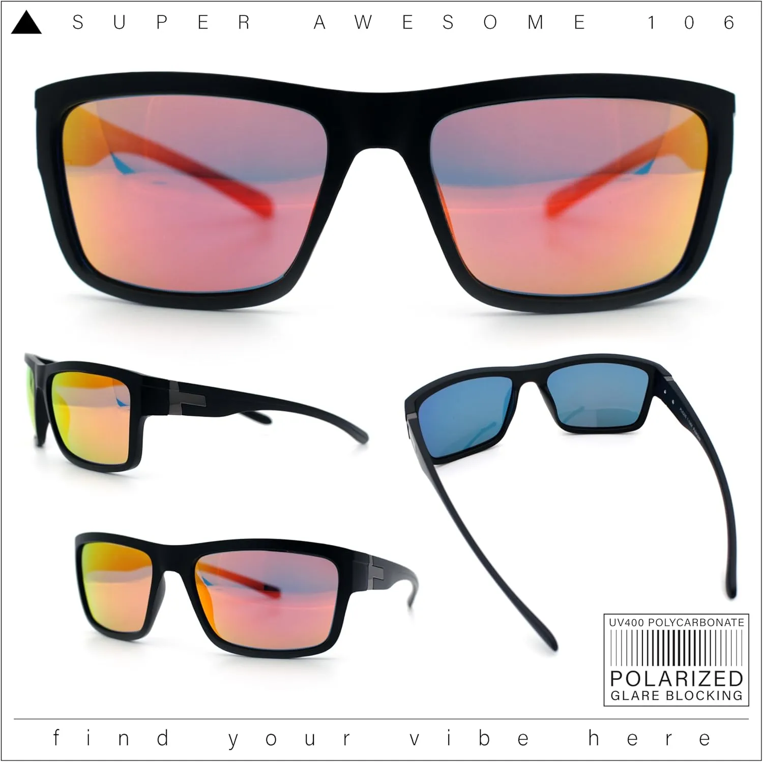 Polarized Mens Rectangle Plastic Sport Horn Rim Sunglasses