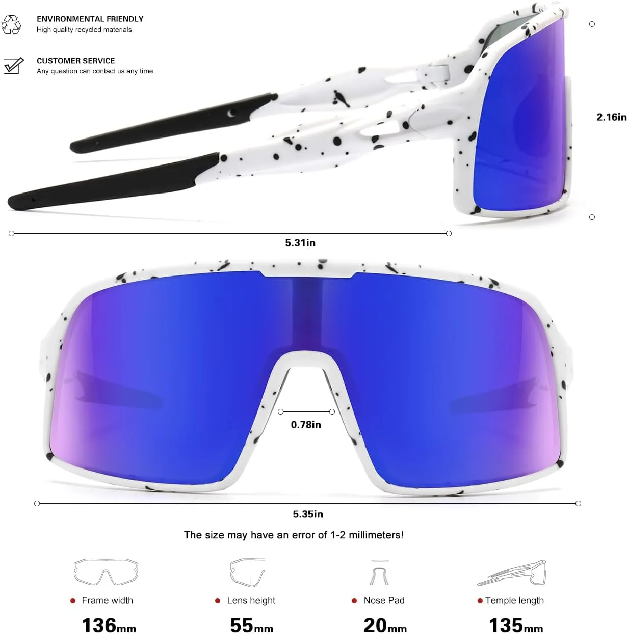 Polarized Sports Sunglasses for Men and Women Cycling Glasses UV Protection Goggles for Mountain Bike Running Fishing