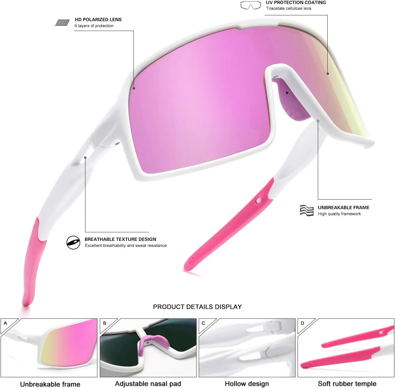 Polarized Sports Sunglasses for Men and Women Cycling Glasses UV Protection Goggles for Mountain Bike Running Fishing