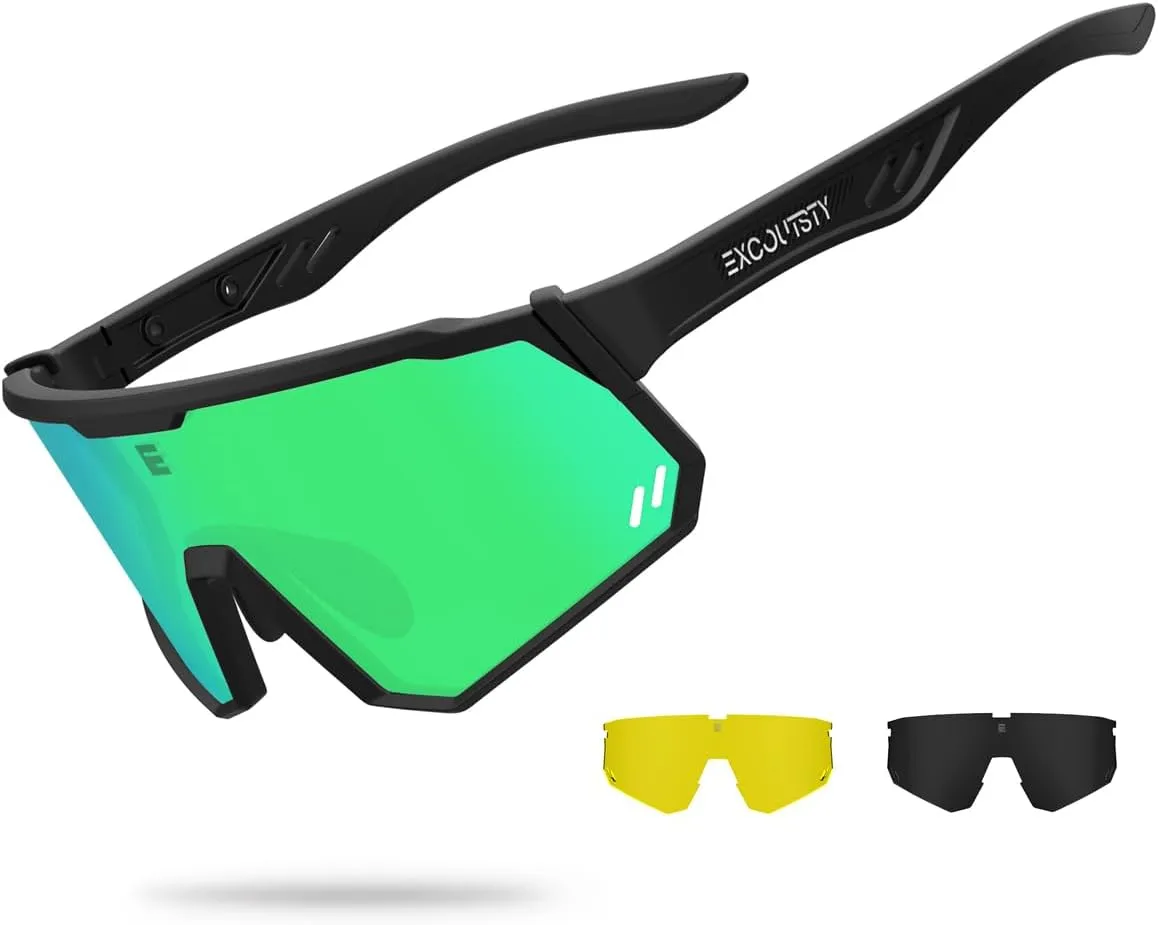Polarized Sports Sunglasses for Men Women,UV400 Sports Windproof Cycling Sunglasses with 3 Interchangeable Lenses