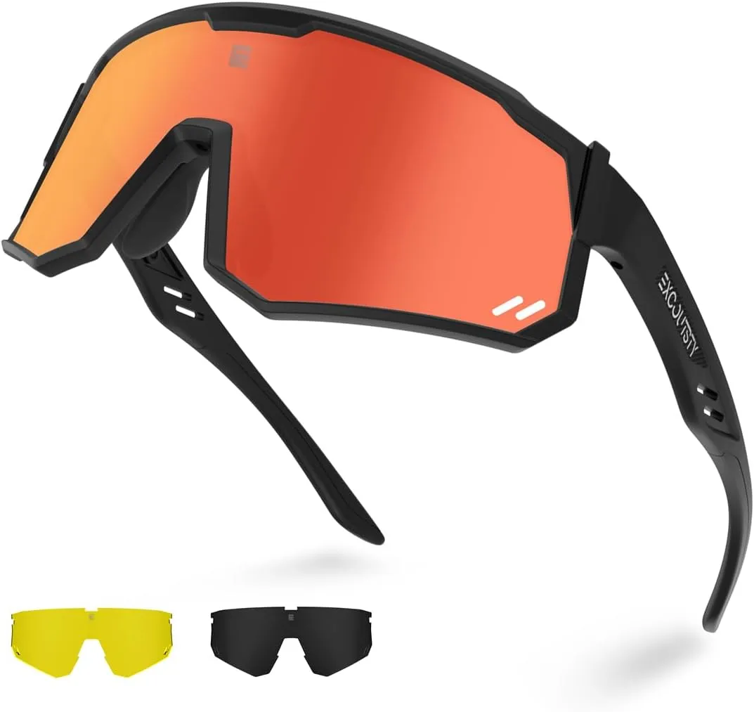Polarized Sports Sunglasses for Men Women,UV400 Sports Windproof Cycling Sunglasses with 3 Interchangeable Lenses