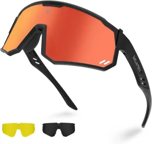 Polarized Sports Sunglasses for Men Women,UV400 Sports Windproof Cycling Sunglasses with 3 Interchangeable Lenses