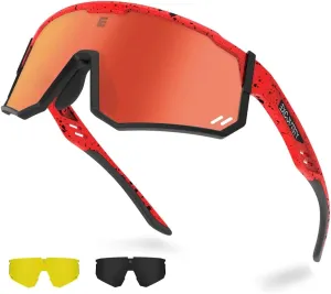 Polarized Sports Sunglasses for Men Women,UV400 Sports Windproof Cycling Sunglasses with 3 Interchangeable Lenses