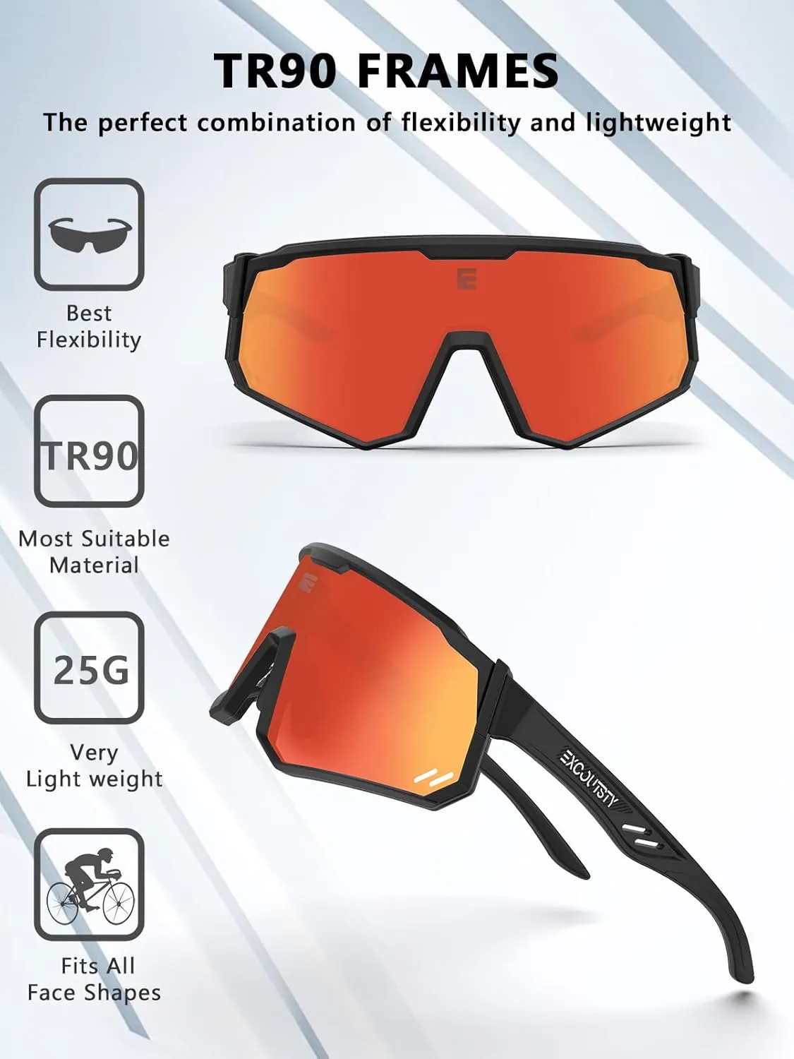 Polarized Sports Sunglasses for Men Women,UV400 Sports Windproof Cycling Sunglasses with 3 Interchangeable Lenses