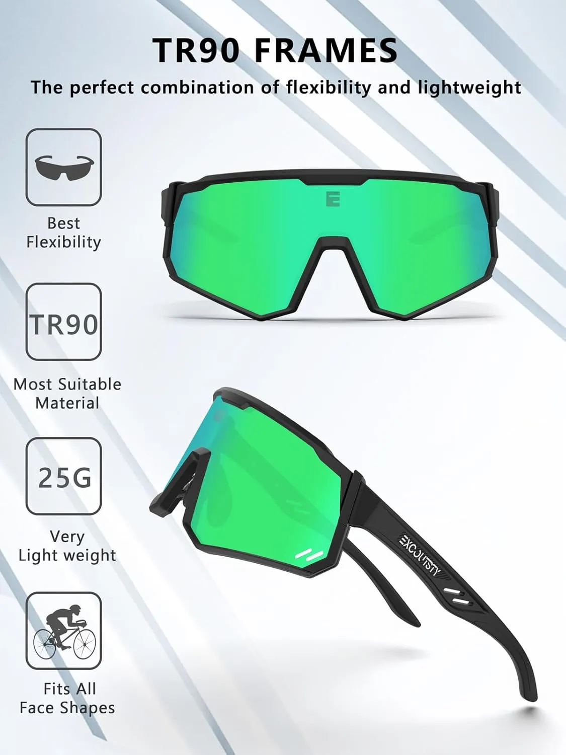 Polarized Sports Sunglasses for Men Women,UV400 Sports Windproof Cycling Sunglasses with 3 Interchangeable Lenses