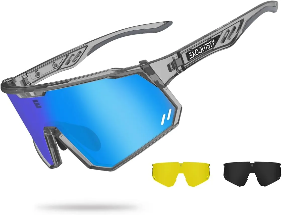 Polarized Sports Sunglasses for Men Women,UV400 Sports Windproof Cycling Sunglasses with 3 Interchangeable Lenses