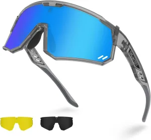 Polarized Sports Sunglasses for Men Women,UV400 Sports Windproof Cycling Sunglasses with 3 Interchangeable Lenses