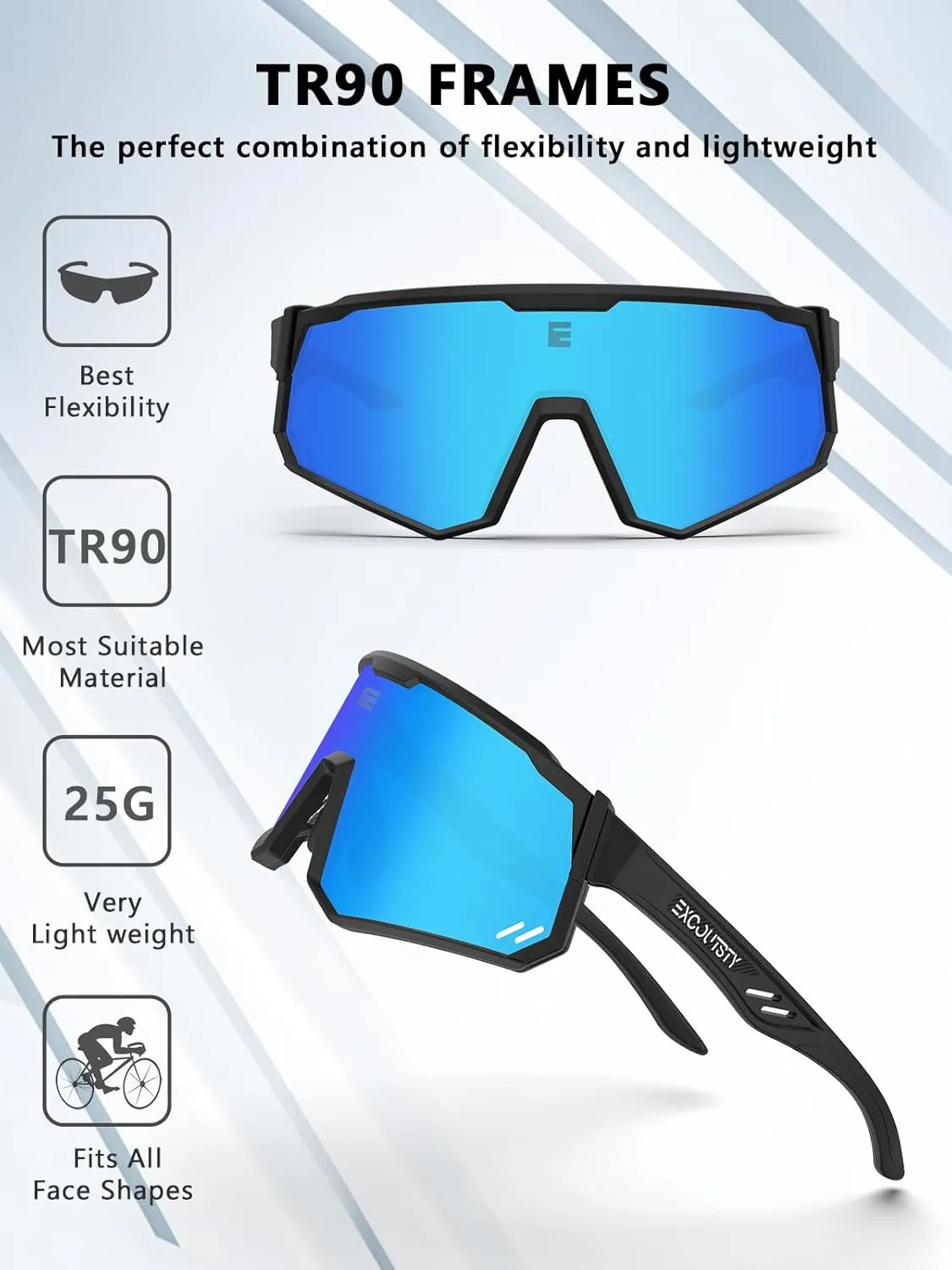 Polarized Sports Sunglasses for Men Women,UV400 Sports Windproof Cycling Sunglasses with 3 Interchangeable Lenses