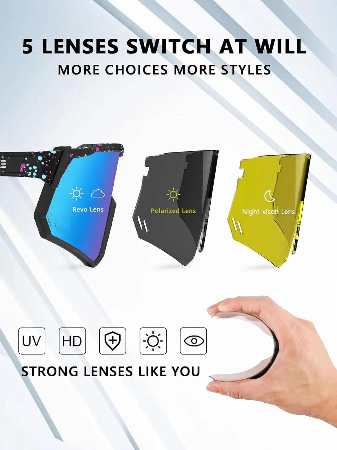 Polarized Sports Sunglasses for Men Women,UV400 Sports Windproof Cycling Sunglasses with 3 Interchangeable Lenses