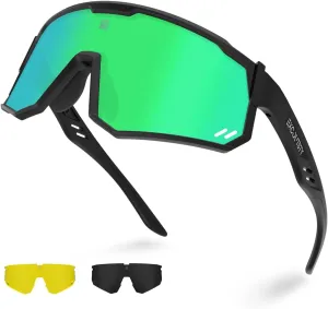 Polarized Sports Sunglasses for Men Women,UV400 Sports Windproof Cycling Sunglasses with 3 Interchangeable Lenses
