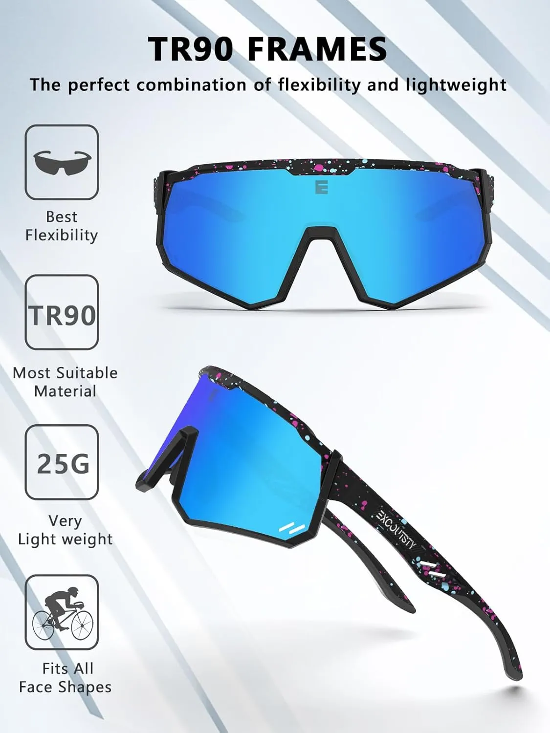 Polarized Sports Sunglasses for Men Women,UV400 Sports Windproof Cycling Sunglasses with 3 Interchangeable Lenses