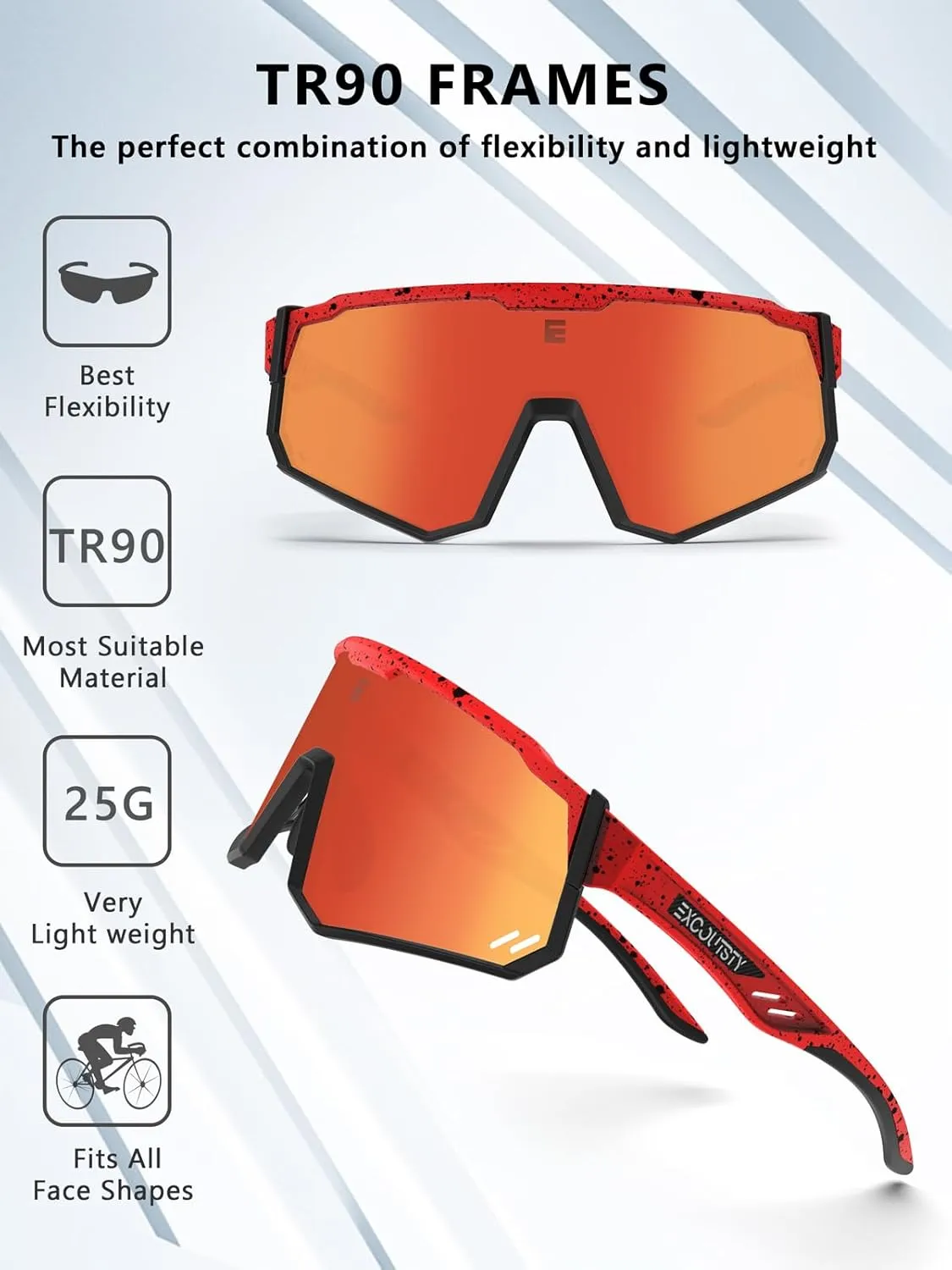 Polarized Sports Sunglasses for Men Women,UV400 Sports Windproof Cycling Sunglasses with 3 Interchangeable Lenses