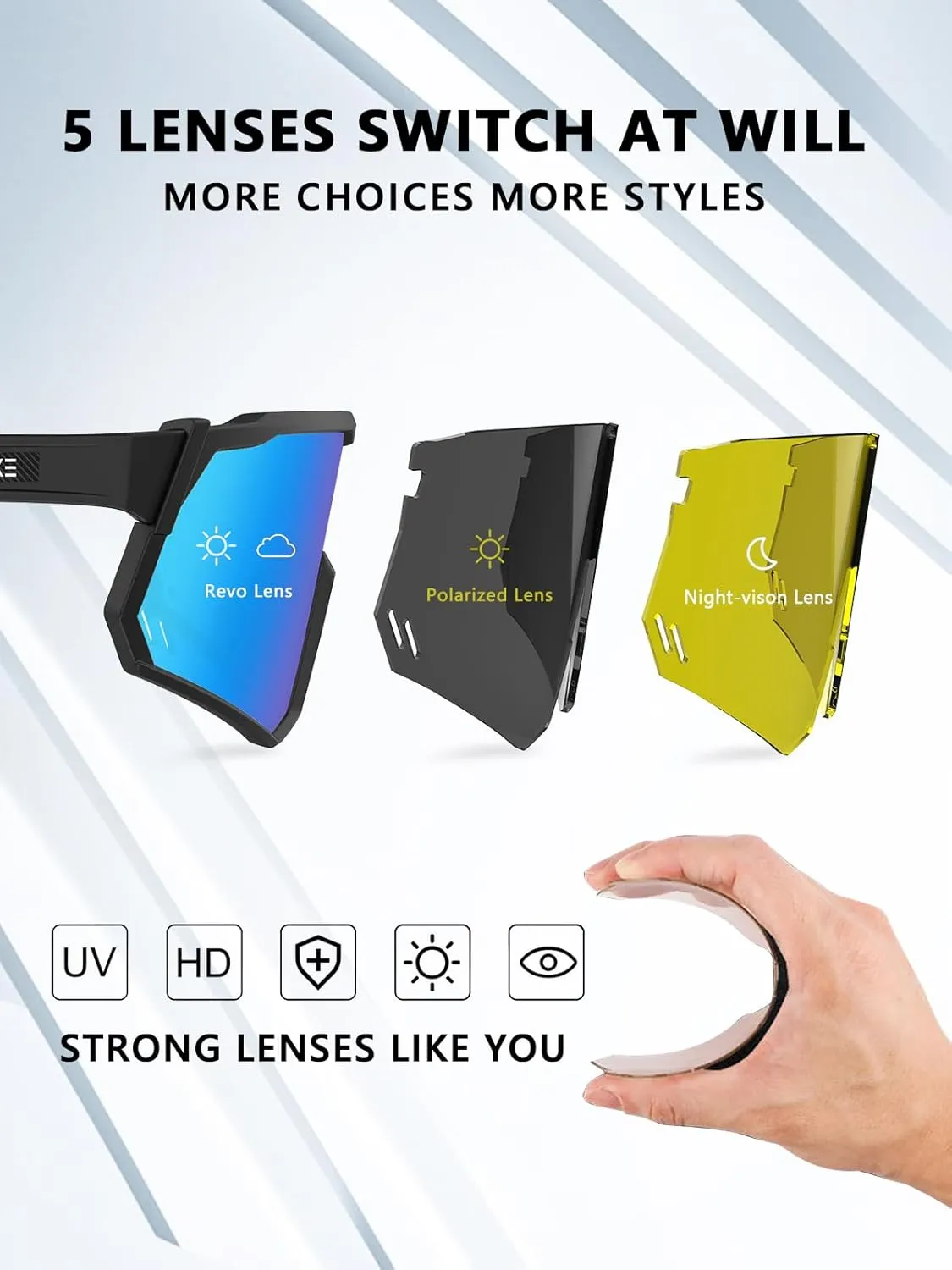 Polarized Sports Sunglasses for Men Women,UV400 Sports Windproof Cycling Sunglasses with 3 Interchangeable Lenses