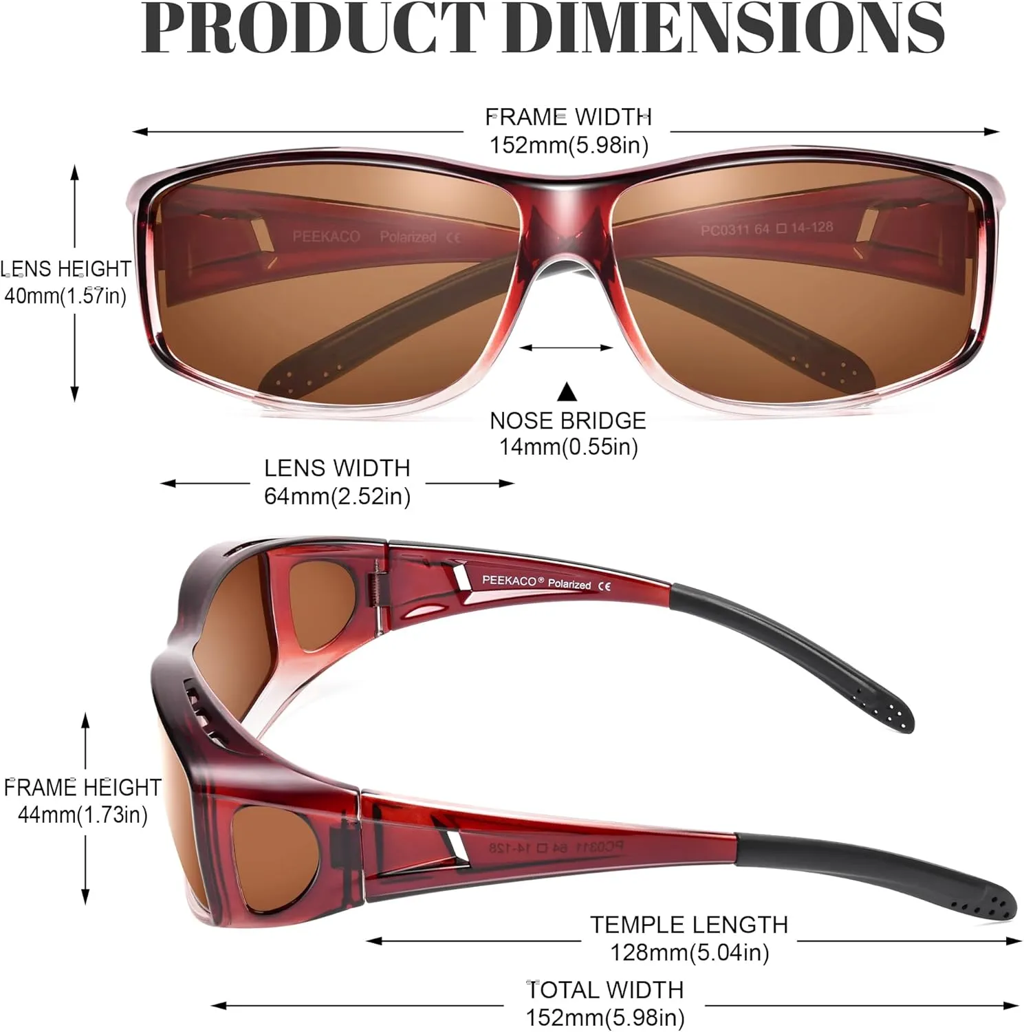 Polarized Sunglasses Fit Over Prescription Glasses for Men Women, Wrap Around Sunglasses UV400 Protection for Driving
