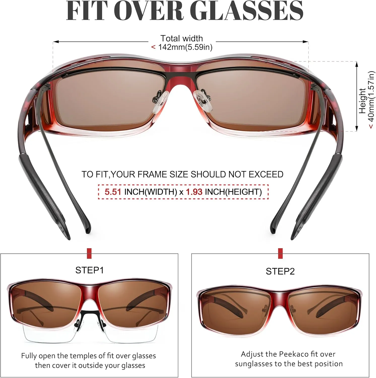 Polarized Sunglasses Fit Over Prescription Glasses for Men Women, Wrap Around Sunglasses UV400 Protection for Driving