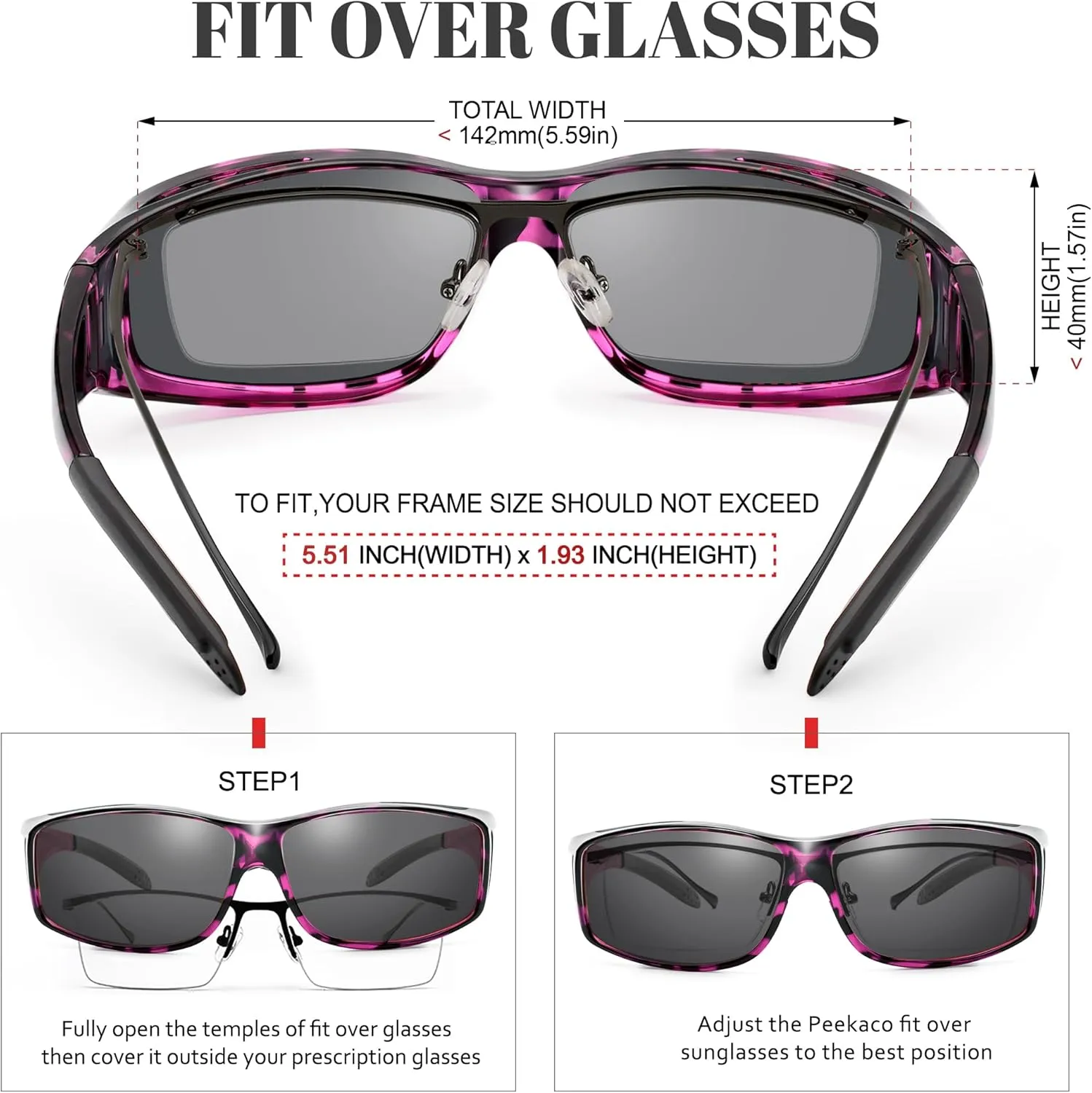 Polarized Sunglasses Fit Over Prescription Glasses for Men Women, Wrap Around Sunglasses UV400 Protection for Driving