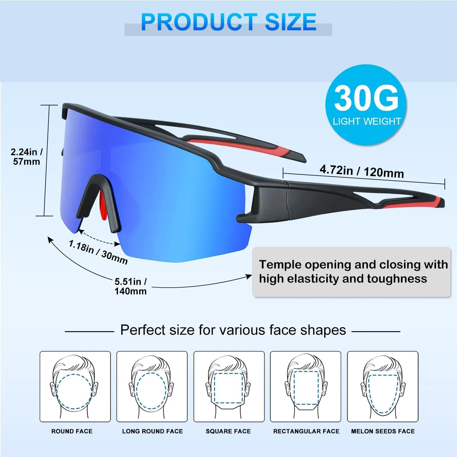 Polarized Sunglasses for Men and Women, Sports Cycling Glasses Running Biking Baseball Fishing UV400 Protection
