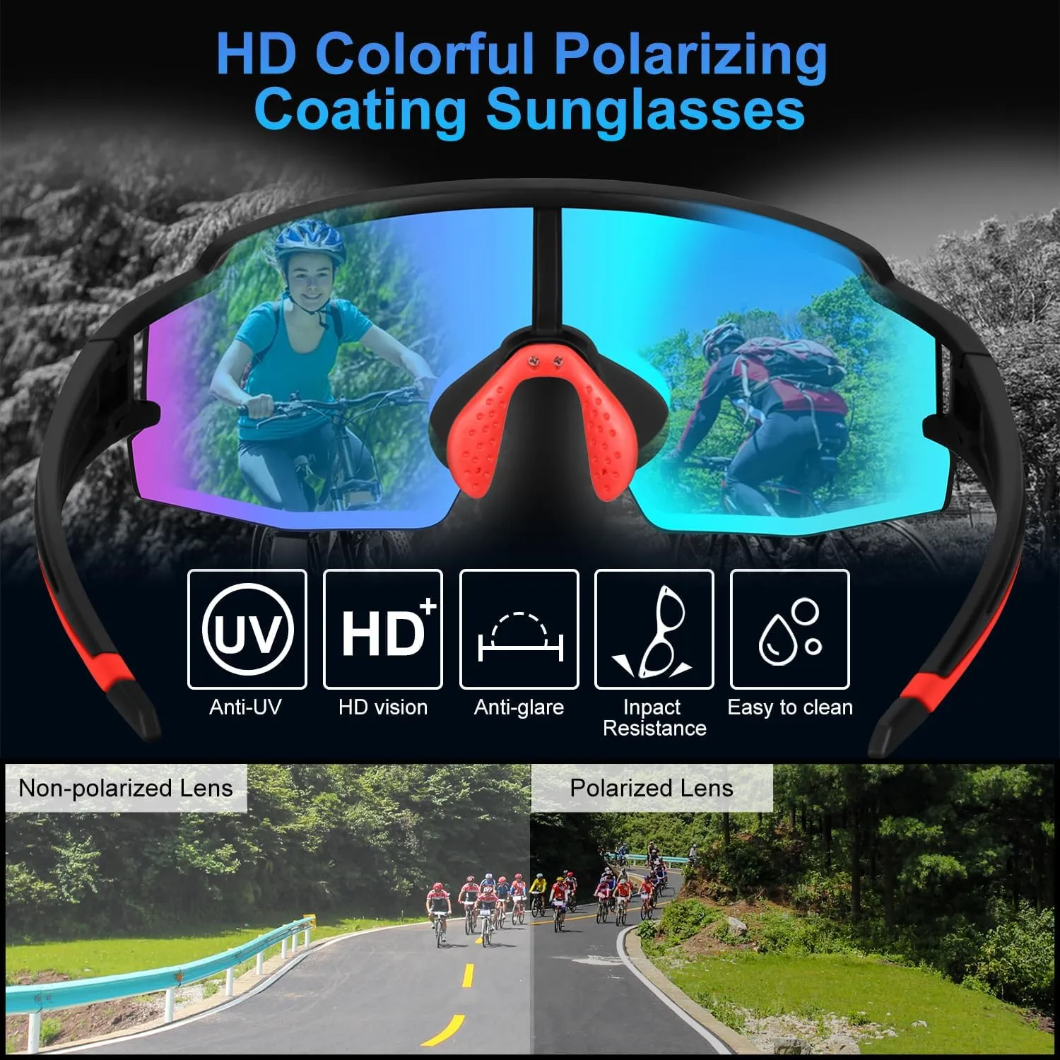 Polarized Sunglasses for Men and Women, Sports Cycling Glasses Running Biking Baseball Fishing UV400 Protection