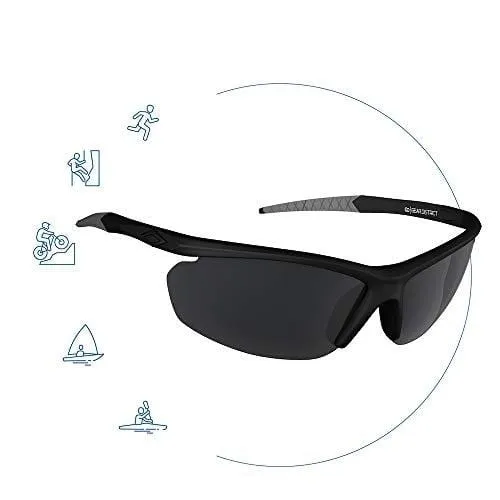 Polarized UV400 Sport Sunglasses Anti-Fog Ideal for Driving or Sports Activity (Black, Grey)