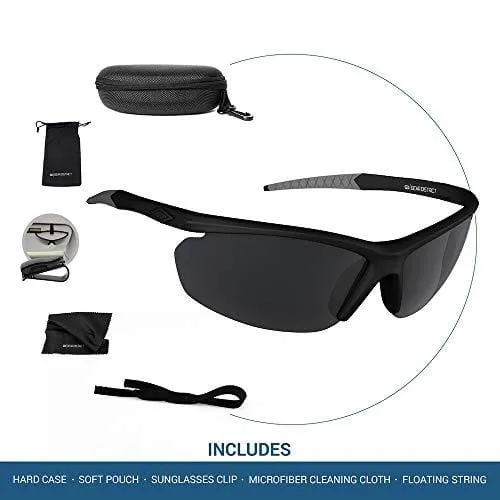 Polarized UV400 Sport Sunglasses Anti-Fog Ideal for Driving or Sports Activity (Black, Grey)