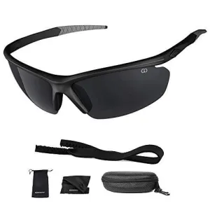 Polarized UV400 Sport Sunglasses Anti-Fog Ideal for Driving or Sports Activity (Black, Grey)