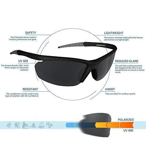 Polarized UV400 Sport Sunglasses Anti-Fog Ideal for Driving or Sports Activity (Black, Grey)