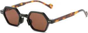 Polygon Fashion Sunglasses Women Frame Multicolor Vintage Sun Glasses Men Luxury UV400 Female Shades Eyewear(Black-brown,One Size)